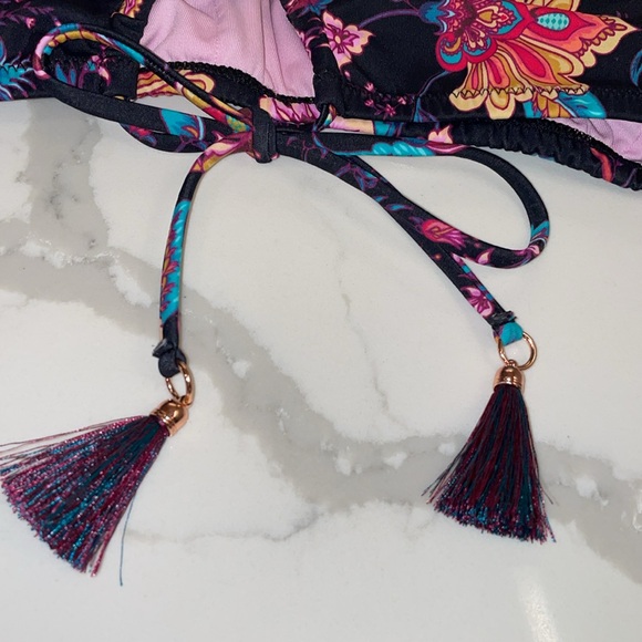 Nanette Lepore swim Bikini Floral print Black Aqua Pink 10 misses - Picture 6 of 12